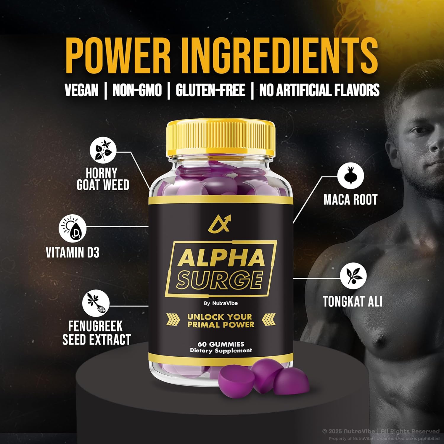 (3 Pack) Alpha Surge Gummies, Official AlphaSurge Formula, Premium Natural Ingredients for Unstoppable Energy, Stamina & Peak Performance, Easy-to-Chew Gummy, Only 2 Gummys Daily (180 Gummies)