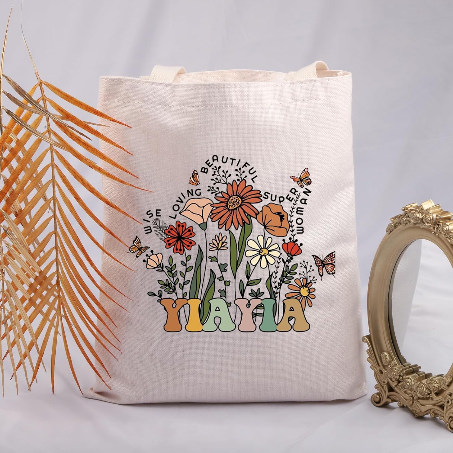 JNIAP Yiayia Gift Yiayia Wildflower Shopping Bag for Grandma Mother’s Day Gift image 3