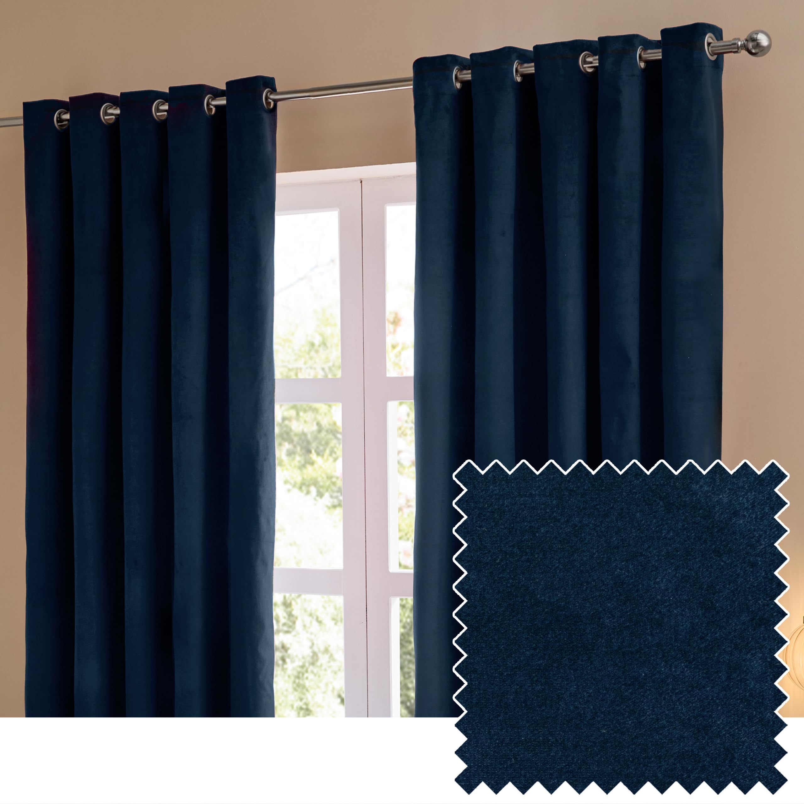 furn. The Ultimate Velvet Blackout Eyelet Curtains (Blue-168x183cm)