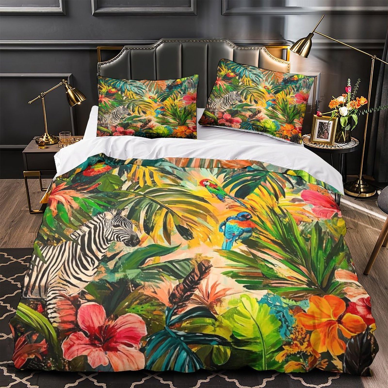 Oiseux tropicaux 3D housse de couette 2 taies éclair lit King size