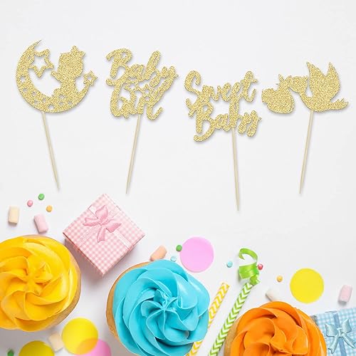 Miniatura 17 de 24 piezas Oh Baby Boy Cupcake Toppers Silver Glitter Enterizo Botella Cisne Baby Shower Boy Cupcake Picks Género Reveal Theme Baby Shower Niños