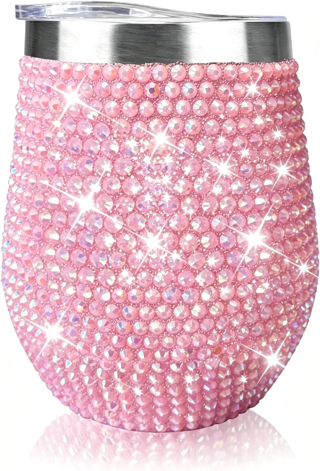 12oz Bling Wine Tumbler with Lid and Straw, Glitter Rhinestone Wine Glass