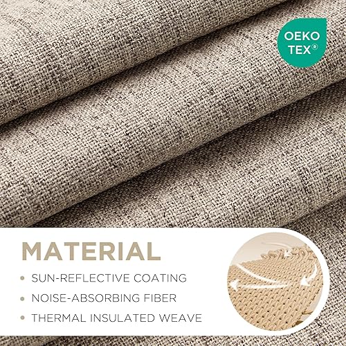 Miniatura 91 de Joydeco - Cortinas 100% opacas, 2 paneles de lino natural para oscurecer habitación/sala de estar, aislamiento térmico, trabillas traseras y