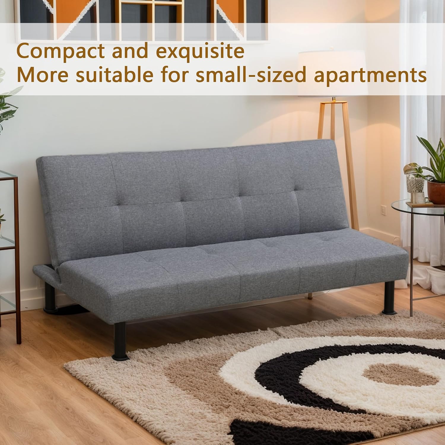Modern 3-in-1 Sofa Bed, Versatile and Adjustable, Solid Legs，Suitable for Living Rooms and Bedrooms (Grey)