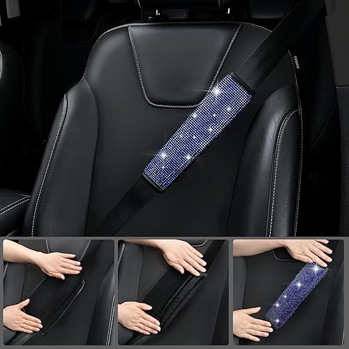 Miniatura 4 de CAR PASS 11 piezas de accesorios de automóvil con diamantes brillantes para mujer, funda de volante con diamantes de imitación brillantes, cojín