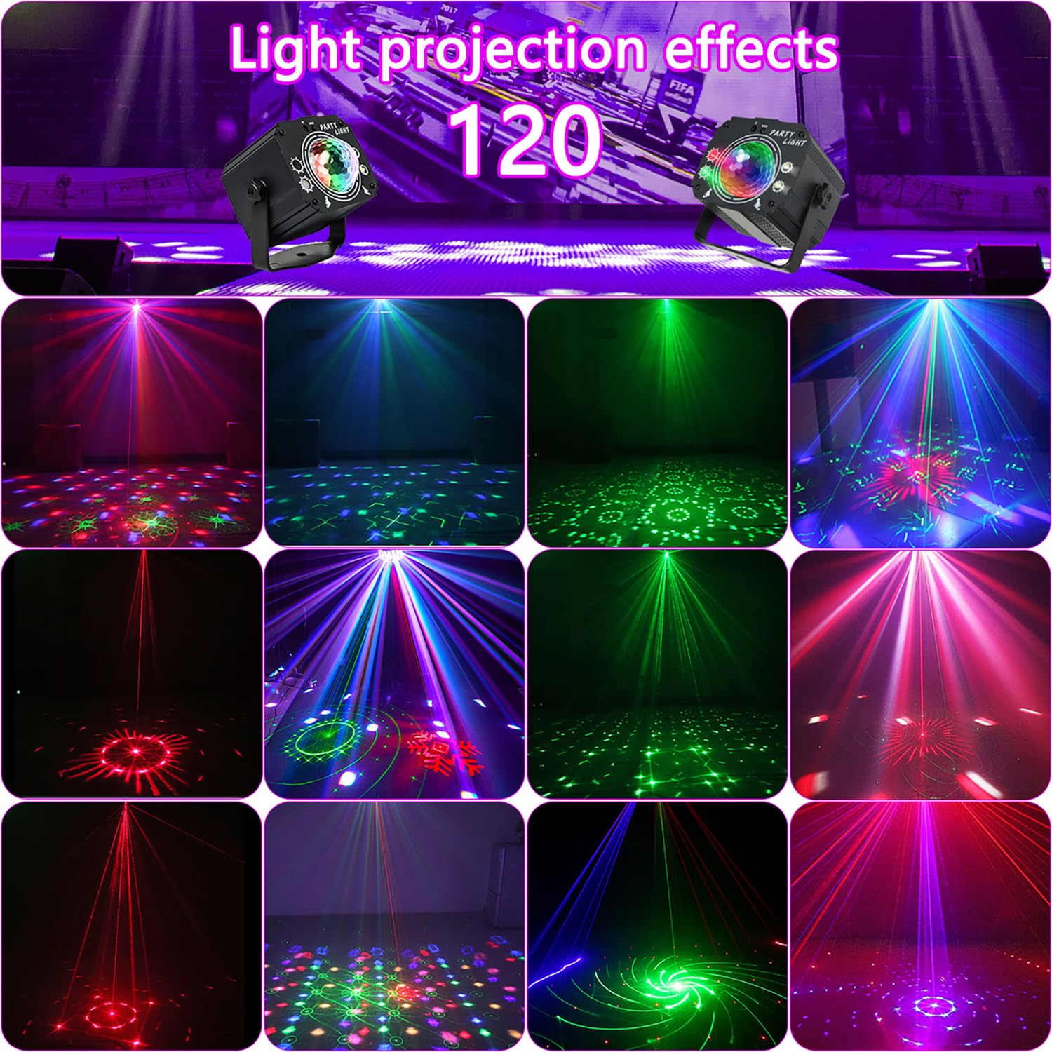 Luci Discoteca con Telecomando, Luci da Discoteca Acustiche Stroboscopiche a LED, Luci da Festa con cavo USB da 2M per Feste di Compleanno, Halloween, Natale