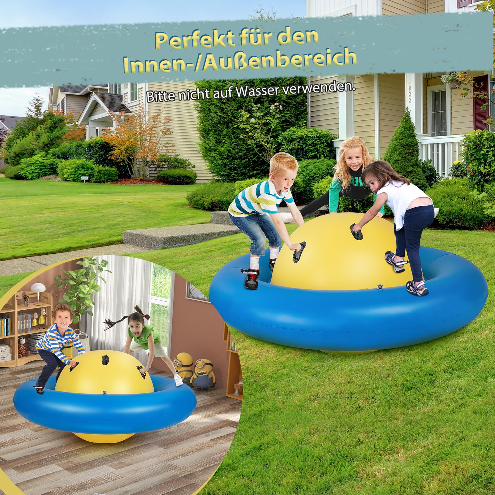 SOARS Aufblasbare Kletterkugel, Hüpfball für Kinder Mit 6 Griffen, Kletterkuppel, 113kg Belastbar, ab 5 Jahren (Gelb + Blau)