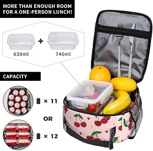 Miniatura 4 de Lonchera aislada duradera, bolsa de almuerzo reutilizable para adultos para hombres y mujeres, perfecta para picnic de trabajo, cereza