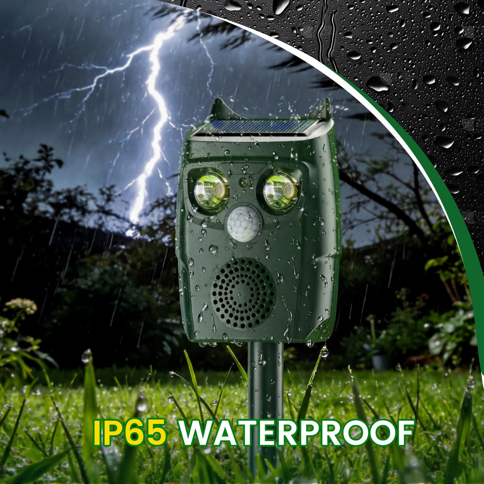 Ultrasonic Animal Repellent Outdoor, Solar Power Cat Rodent Raccoon Repeller, Rabbit Snake Control Device with Motion Sensor and FIashing Light, Waterproof Outdoor Animal Repellent for Deer Squirrel — view 6