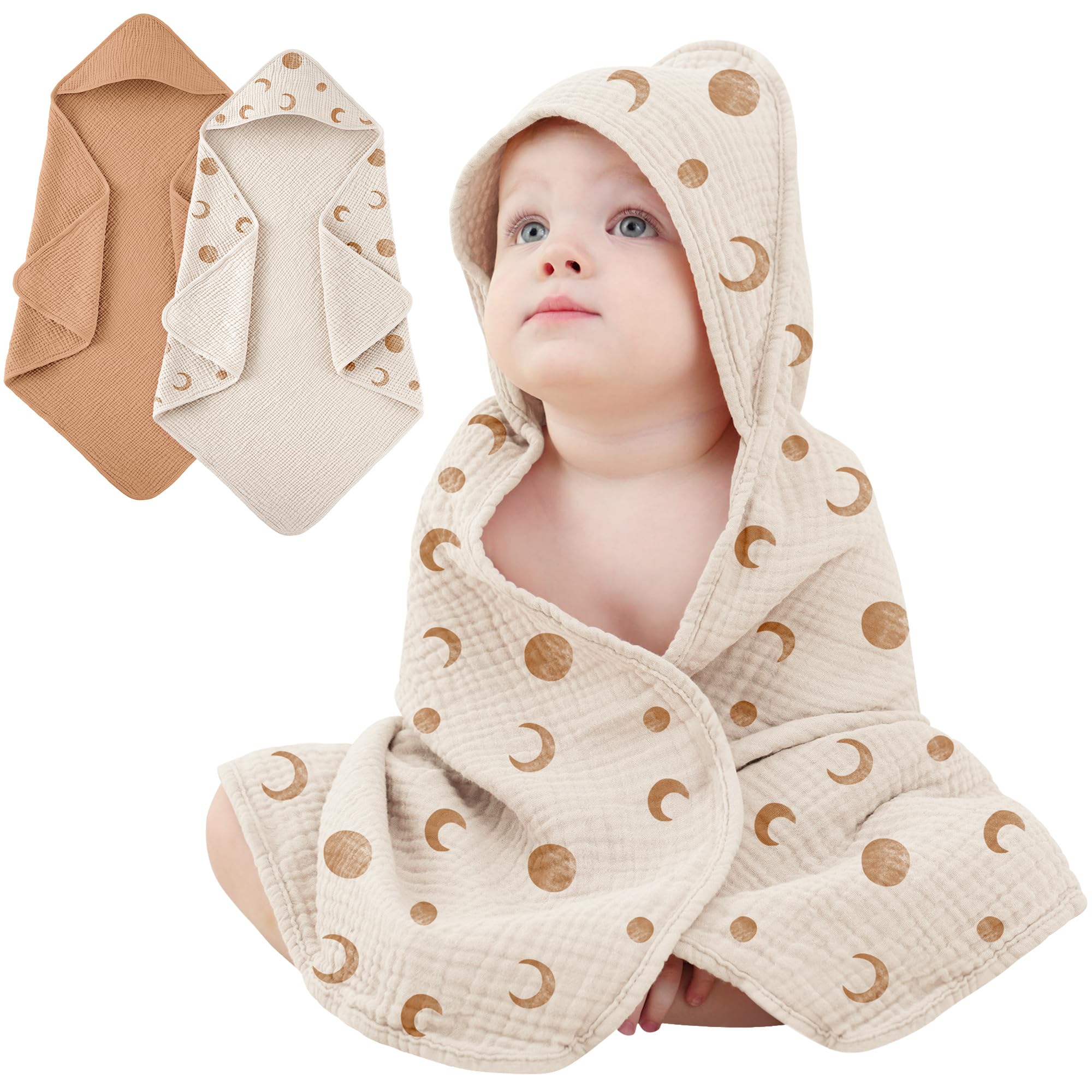 Susurration Baby Handtuch Kapuze für Badezimmer,4-Lagiges Kapuzenhandtuch Baby 2er-Pack, Musselin Baumwolle Baby Handtuch Kapuze, Weiche und Saugfähige Babyhandtuch mit Kapuze