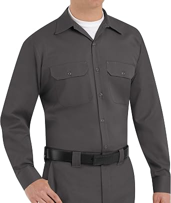 Red Kap Mens Long Sleeve Utility Uniform Shirt, Charcoal, Medium