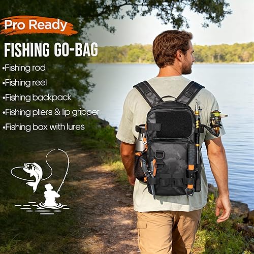 Miniatura 2 de THKFISH Combo de caña de pescar y carrete con mochila, kit de carrete giratorio de caña de pescar telescópica con señuelos de pesca, alicates y Kit