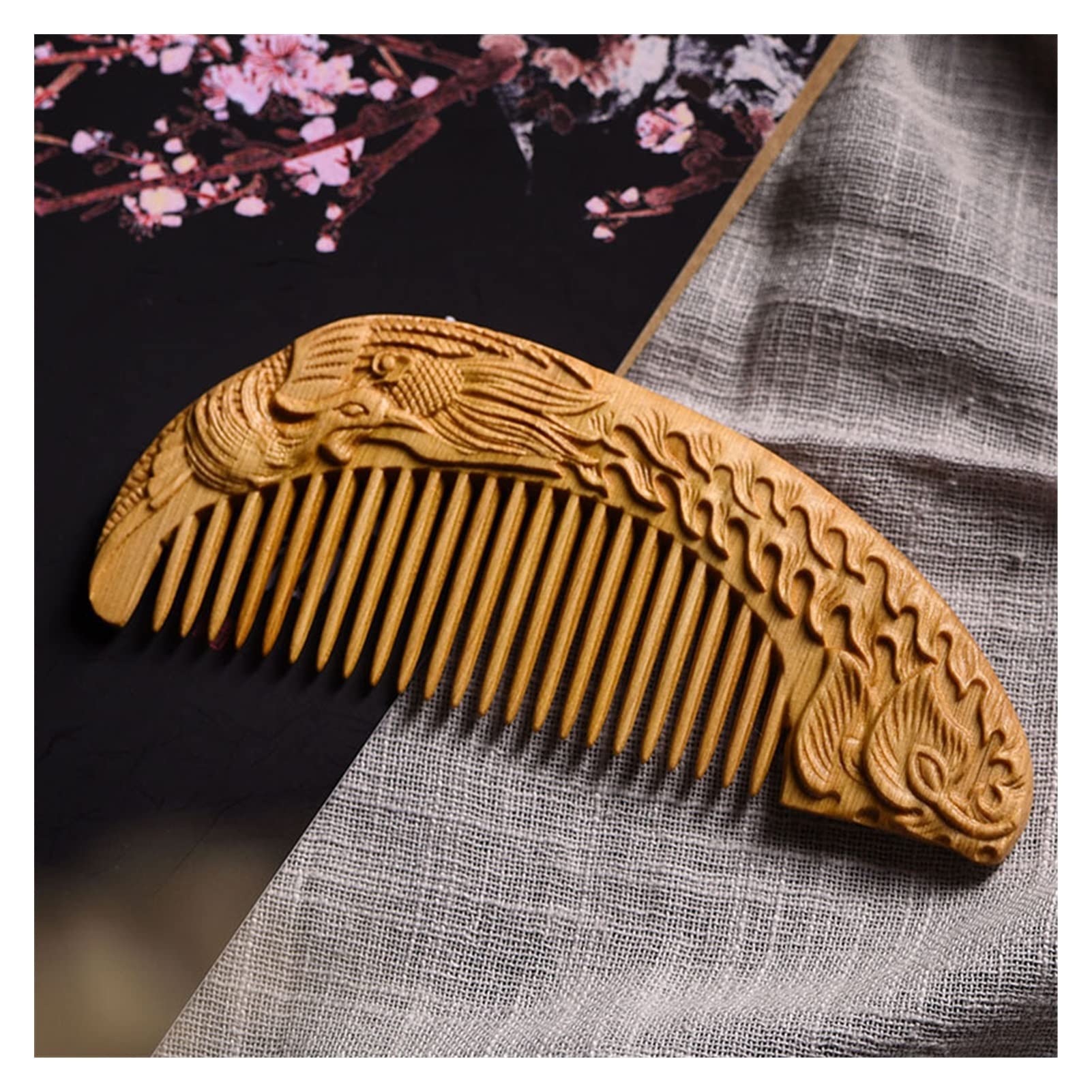 Naturholz Kamm tragbarer Gravave Phoenix handgefertigte Haarkämme Frauen Geschenke Reisen Reisen Haarbürste Holzkamm Kamm (Color : 1)