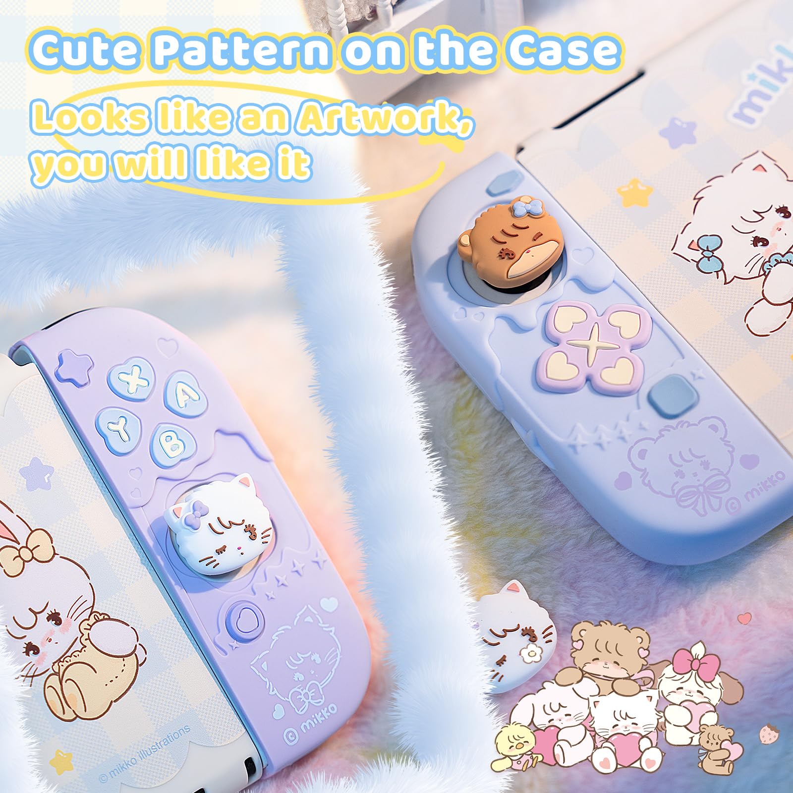 Kuitmor Coque de protection en silicone pour Switch 2, Kawaii Switch 2, coque de protection en silicone souple anti-rayures pour Switch 2025 avec 2 capuchons de pouce - MIK - 4