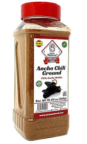 Sazon Natural Chile en polvo Mexican Ancho Chile ancho molido de 19.40 onzas, condimentos mexicanos a granel Tarro de coctelera reutilizable