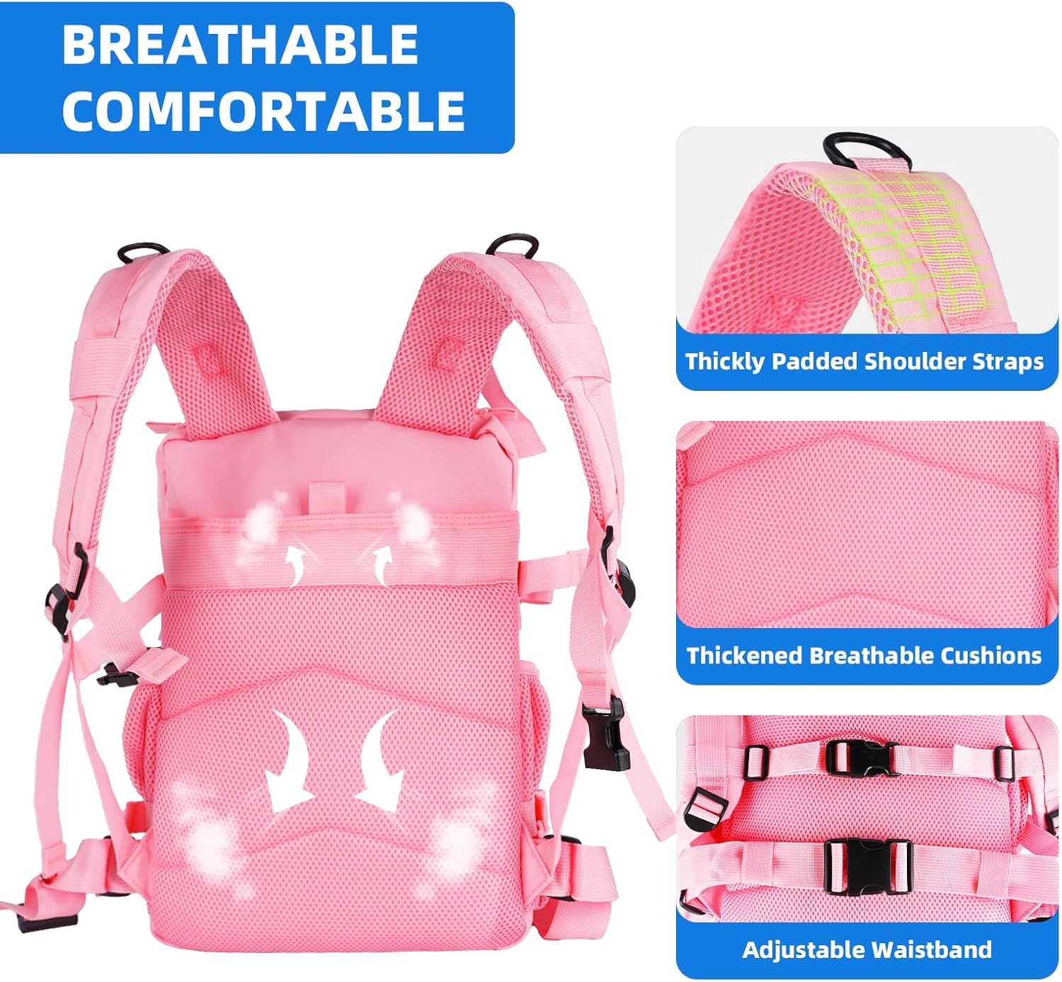 aiGear 25L Tactical Backpack for Men Women, Small Molle Military Backpack with 900D Oxford Fabric, Waterproof Hiking Daypack Bug Out Bag for Outdoor Travel Gym Work EDC Gear(25L Pink)