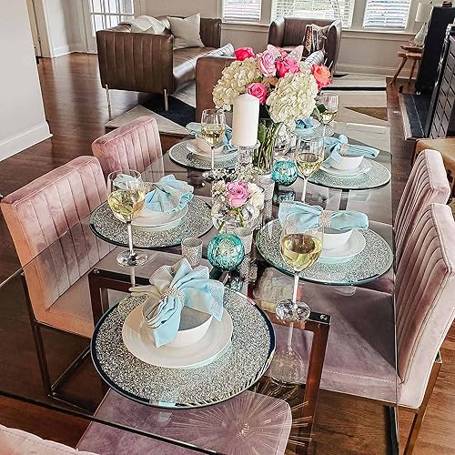 Miniatura 4 de Cargador redondo relleno de cristal, único, dramático, servidor de plato de cena con espejo de vidrio, para mesas de comedor formales, eventos,