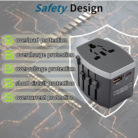 Universal Travel Adapter, Power Adapter Travel Charger w/QC 3.0 USB Port and PD 30W Fast Charger, International Plug Adapter, Outlet Converter Worldwide US to Europe EU AU UK US