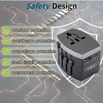 Universal Travel Adapter, Power Adapter Travel Charger w/QC 3.0 USB Port and PD 30W Fast Charger, International Plug Adapter, Outlet Converter Worldwide US to Europe EU AU UK US