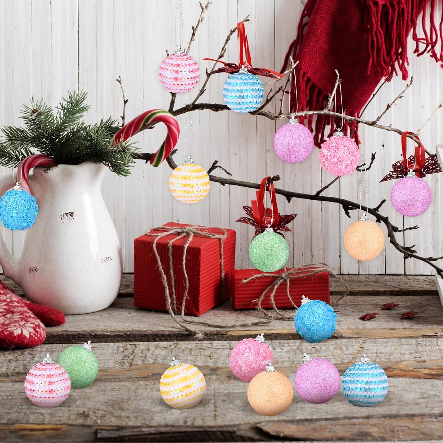 16 Pcs Pastel Christmas Tree Ball Ornaments 2 Inch Small Glitter Sequin Christmas Hanging Decorations Shatterproof Candy Color Ball Decoration for Tree Holiday Party - Image 5
