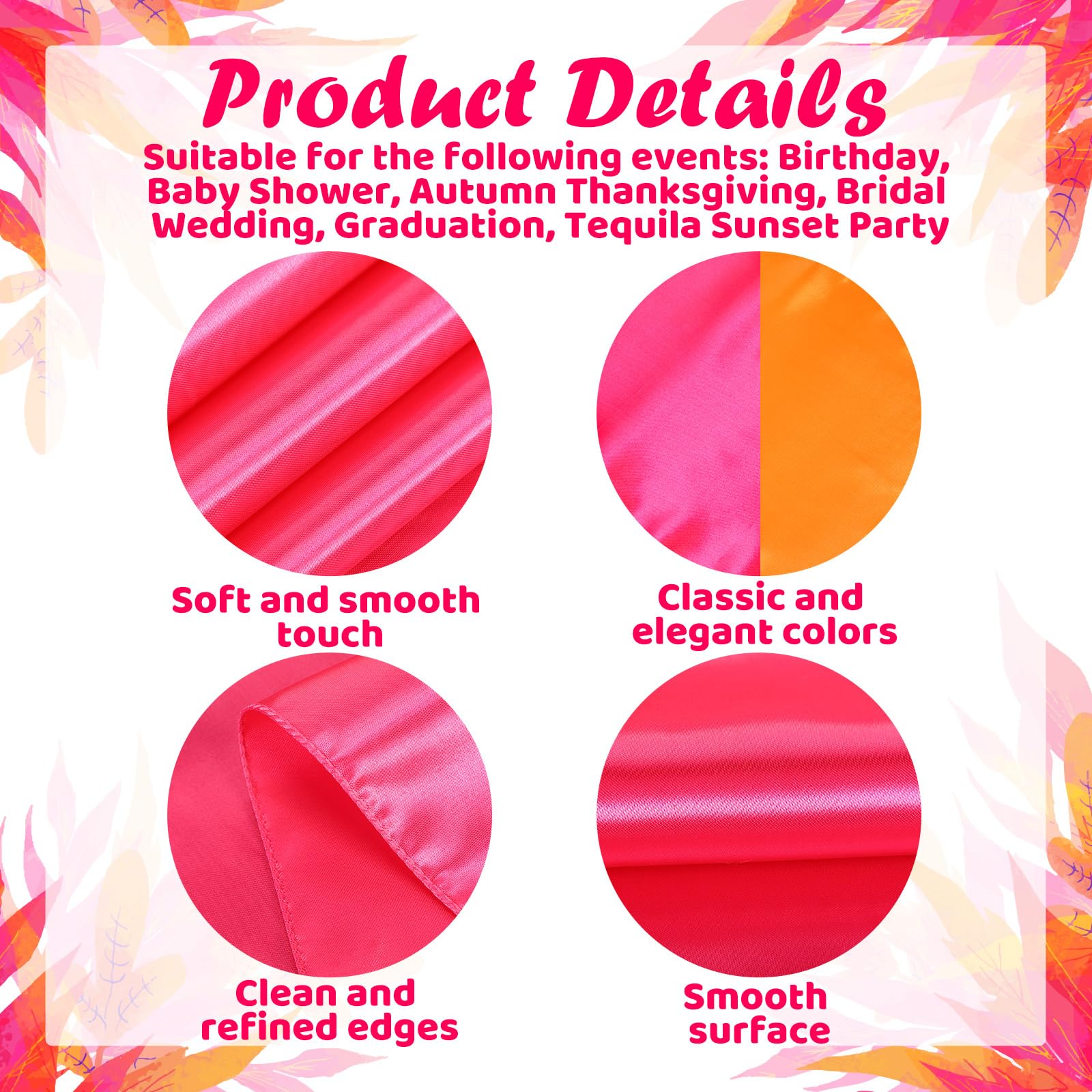 Tischläufer in Hot Pink und Orange, Herbst-Party-Dekorationen, 274,3 cm lang, Tisch-Partyzubehör für Sonnenuntergang, Herbst, Erntedankfest, Brautschmuck, Hochzeitsdekoration, 12 Stück