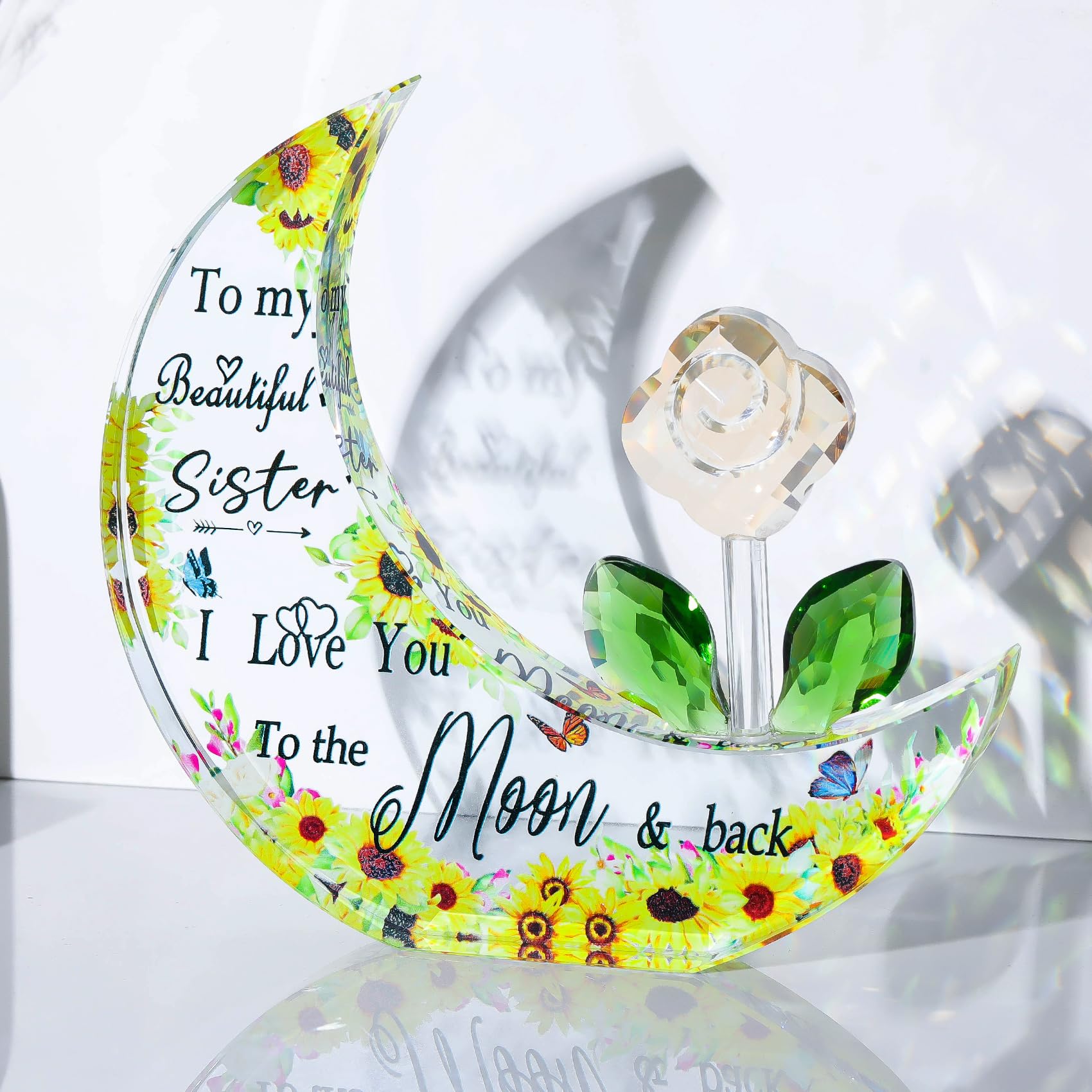 Cadeau en verre pour sœur : plaque lune décorative pour marquer un diplôme