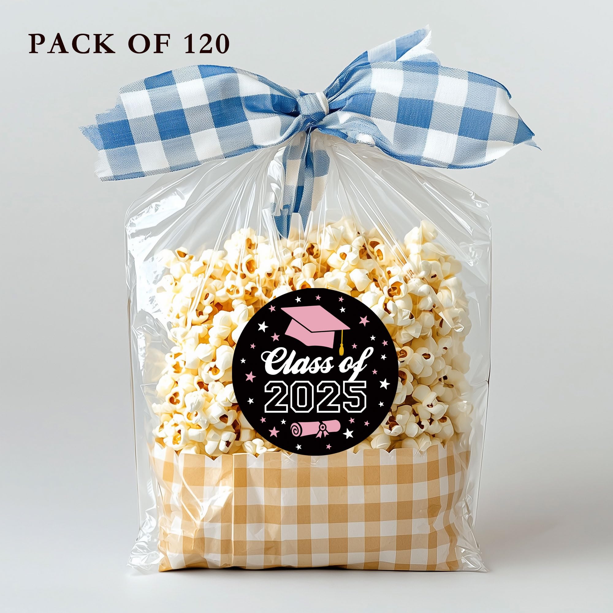 40pcs 2025 Graduation Thank You Stickers - Round 2 Inch Labels With Pink Bows & Grad Caps, For Party Favors, Gift Tags