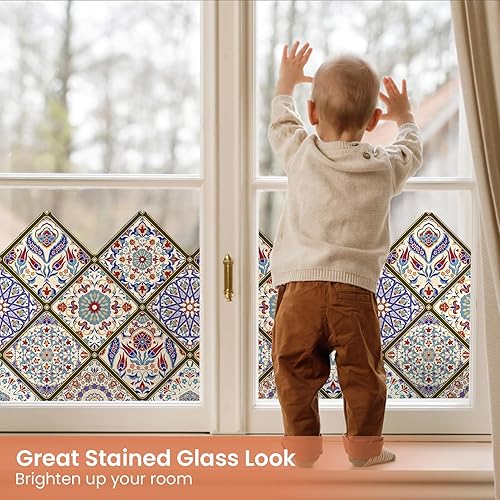 Miniatura 3 de DKTIE Película de privacidad para ventana de vidrieras con kit de instalación, película decorativa de tinte para el hogar, revestimientos de