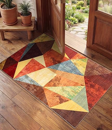 Miniatura 19 de YIHOUSE Alfombra naranja quemada lavable de 8 x 10 pies, Alfombras para Salas, alfombras retro estilo granja marrones, alfombra ondulada abstracta