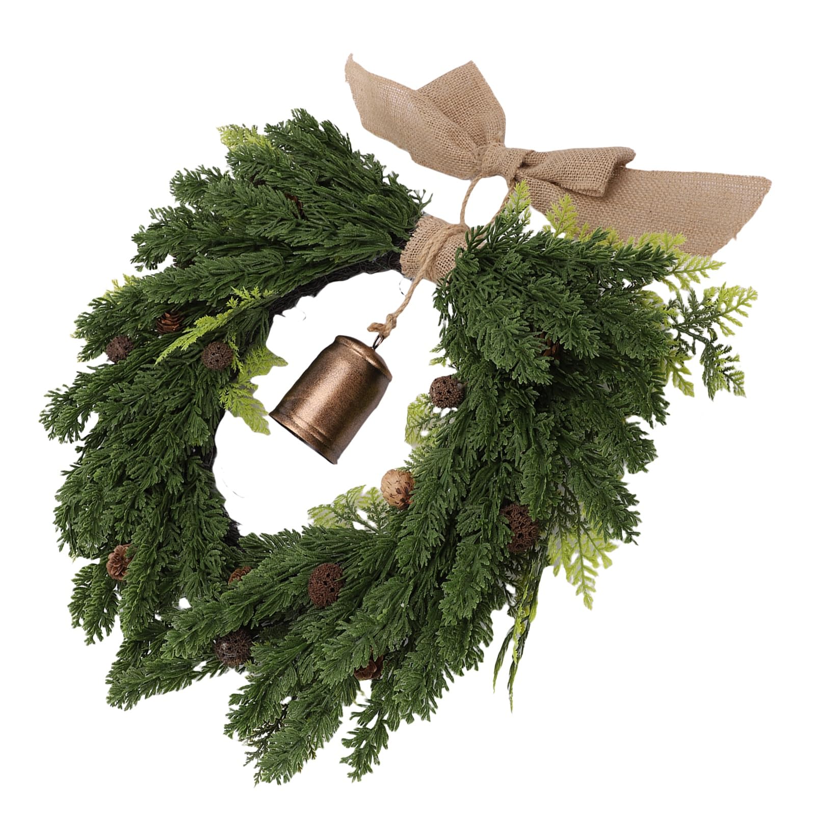 Cryfokt 19.7 Inch Cedar Xmas Wreath with Vintage Rustic Cow Bell Brown