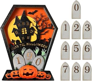 1 PCS Halloween Whole Year Countdown Calendar 365 Days Interchangeable Numbers Halloween Coffin Calendar Halloween House Shaped Countdown Calendar Cutting DIY Halloween Countdown C Edn433 (Orange, A)
