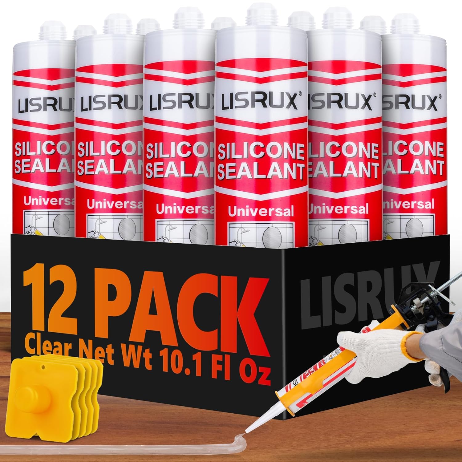 LISRUX Clear Silicone Caulk & Sealant (12x10.1 fl.oz), 100% Waterproof ...