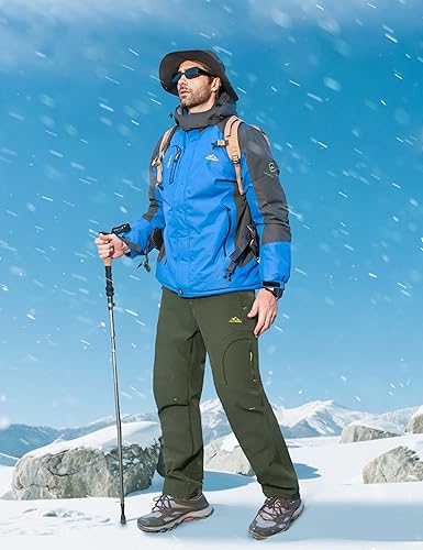 Miniatura 6 de MAGCOMSEN Pantalones de nieve para hombre, resistentes al agua, con forro polar, 5 bolsillos con cremallera, para invierno, snowboard, senderismo,