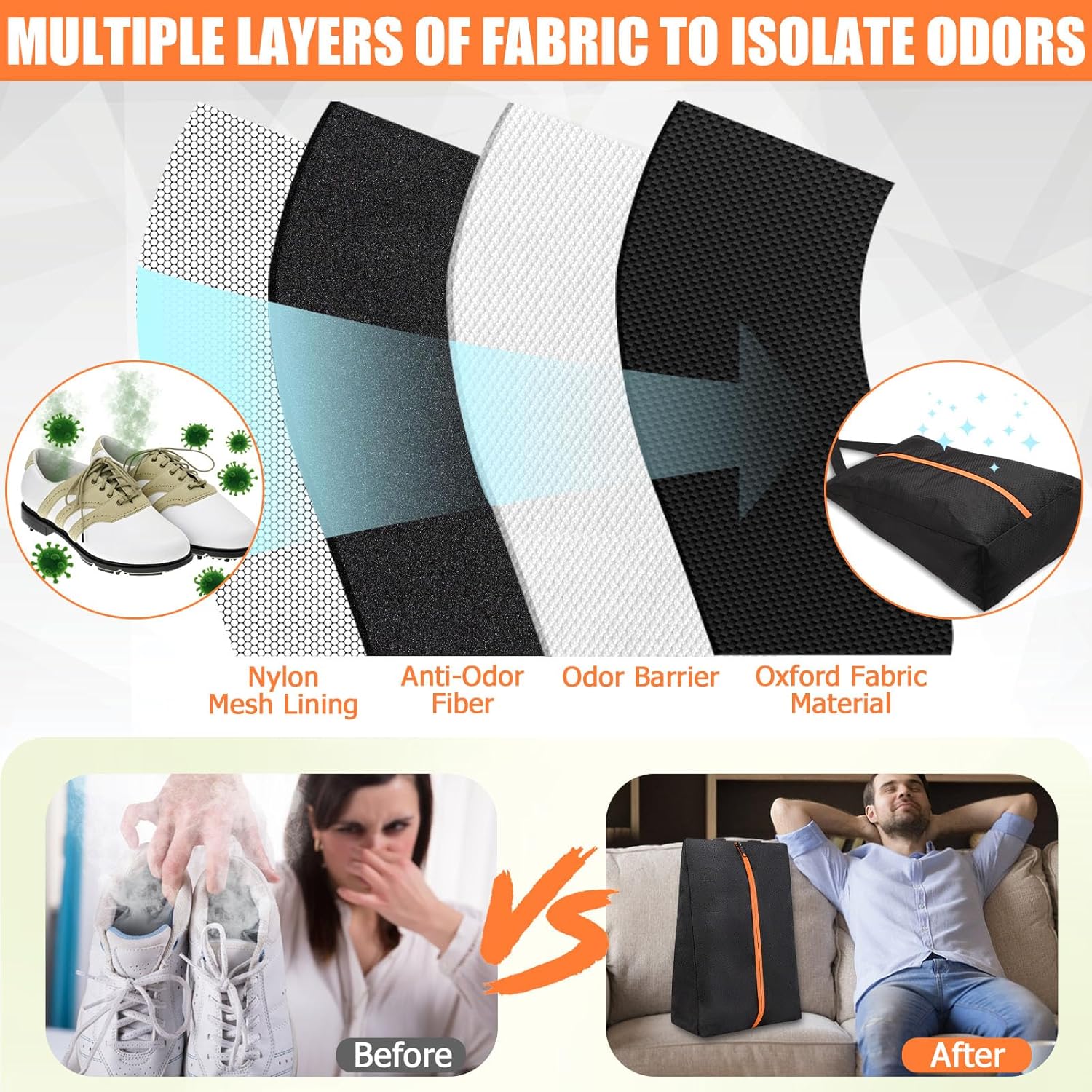 TOBWOLF Smell Proof Shoe Cleat Bag, Waterproof Golf Shoes Bag with Zipper and Handle for Packing in Suitcase, Sport Shoes Storage Bags for Travel, Running, Gym, Soccer, Car Shoe Organizer - Image 4