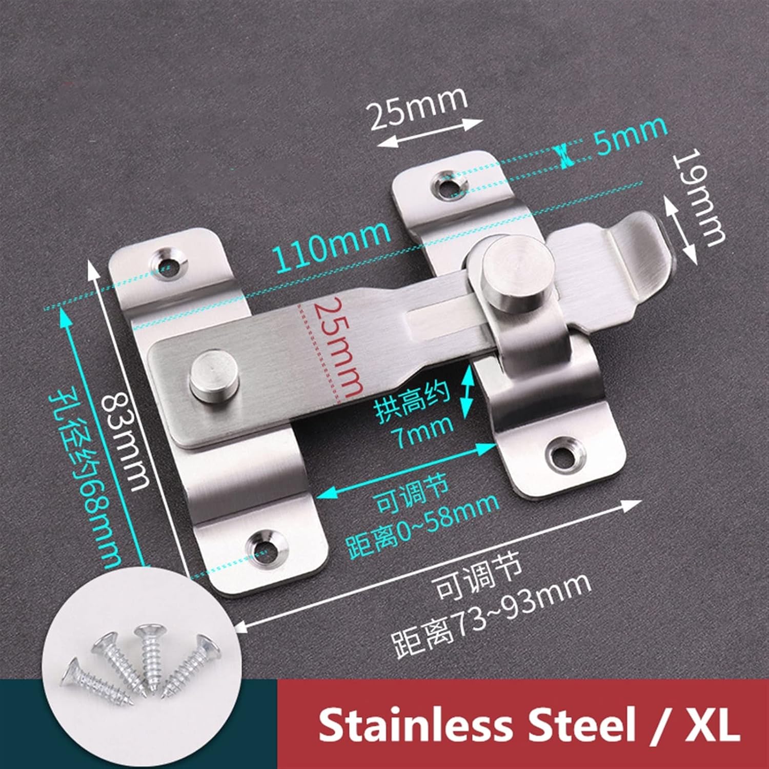 Stainless Steel 90-Degree Door Buckle Door Bolt Theft Door Lock Buckle Door Latch Push-Pull Door Lock 1Pcs (Color : 180-brushed-XL)