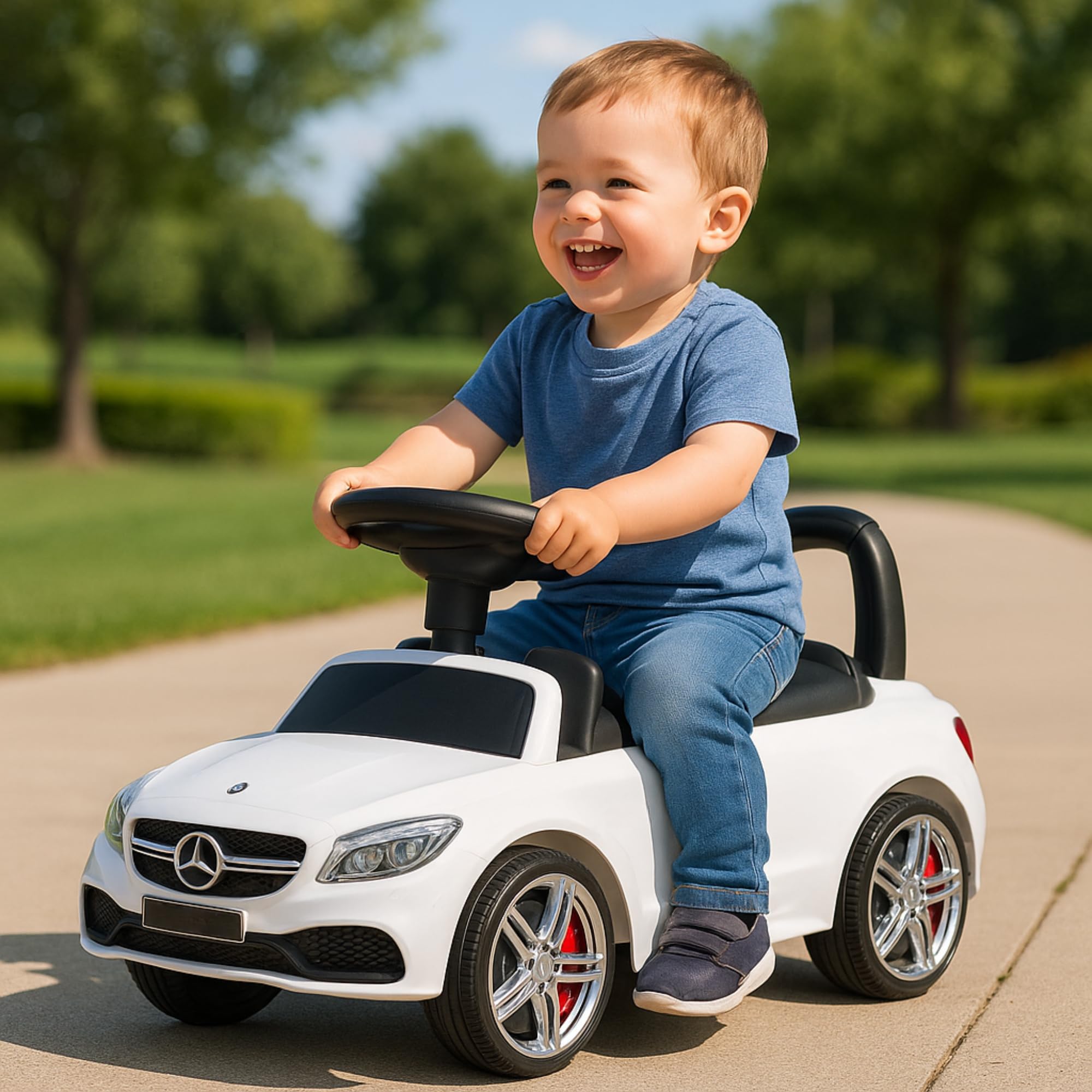 Correpasillos Niños Mercedes AMG C63 Correpasillos con Licencia Oficial para Niños | Almacenamiento Bajo el Asiento y Sistema Antivuelco | Coche de Juguete Infantil sin Pedales