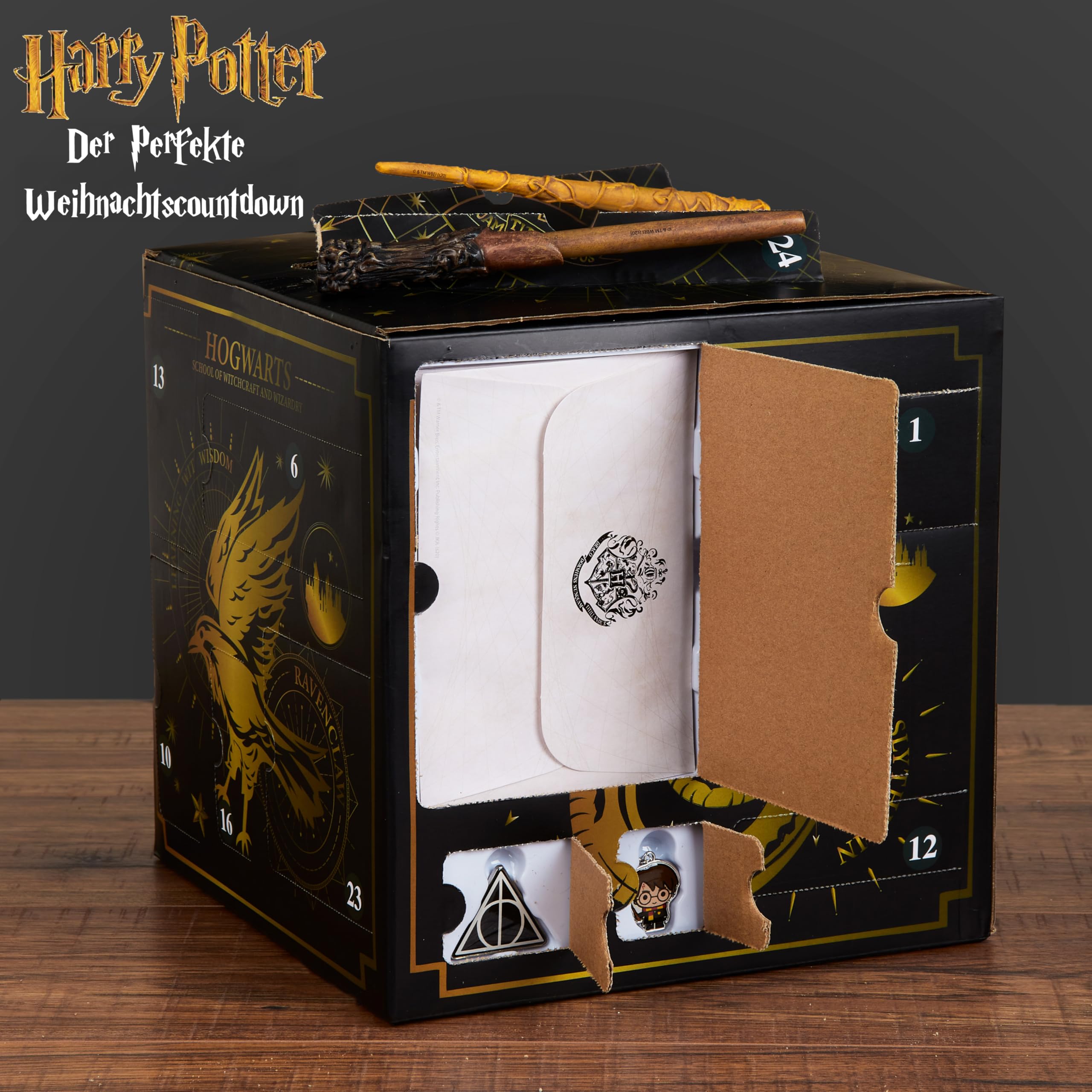 Harry Potter Adventskalender 2025 Kinder, Countdown Kalender mit 24 Überraschungen, Schmuck, Haarschmuck Mädchen, Schreibwaren Set, Geschenk Idee (Schwarzer Würfel)