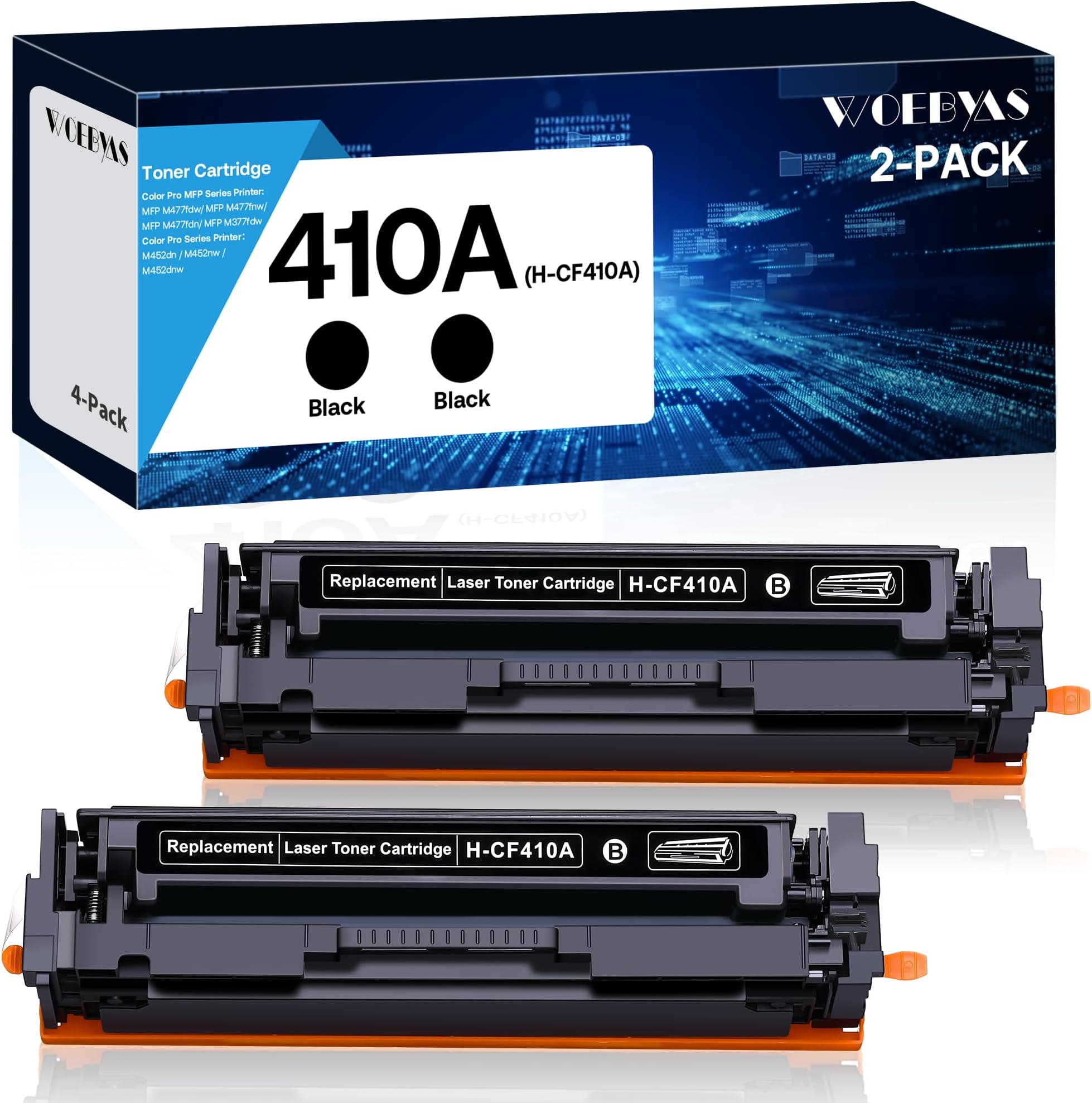 410A Compatible Toner Cartridges Replacement for HP 410 410X CF410A for Color Pro MFP M477fnw M477fdw M477fdn Pro M452dn M452nw M452dw Printer,2 Black