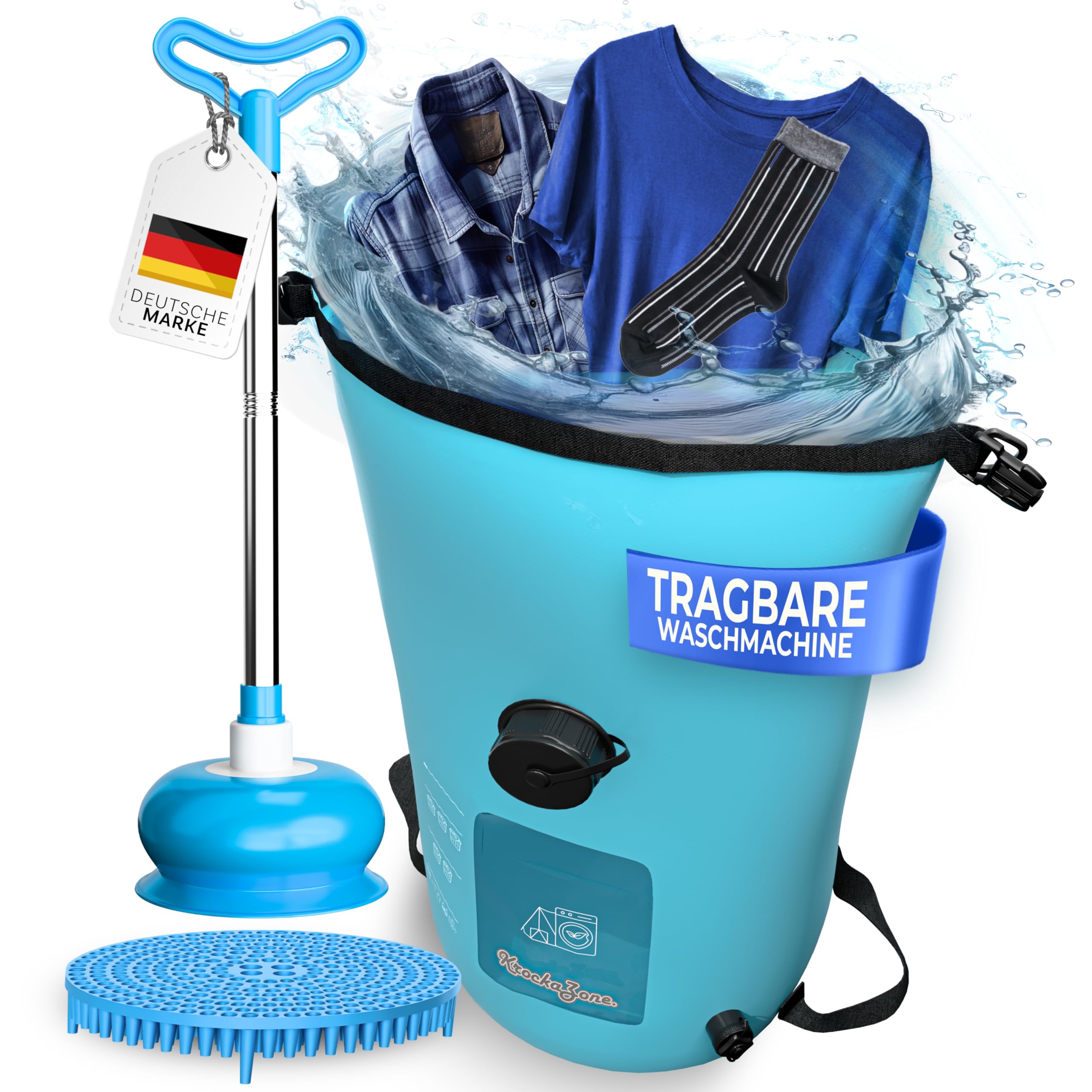 Portable Washing Machine Without Electricity - Foldable Wash Bag Plunger Washboard Set, Small & Lightweight for Hand Washing, Travel Washing Machine - Outdoor Mobile Mini Wash Bag for Camping, Travel,