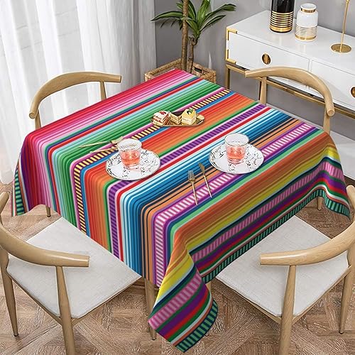 Miniatura 1 de Manta mexicana con patrón de rayas serape, colorida e impermeable, para picnic, fiesta, mantel cuadrado de tela de 60 x 60 pulgadas, mantel cuadrado