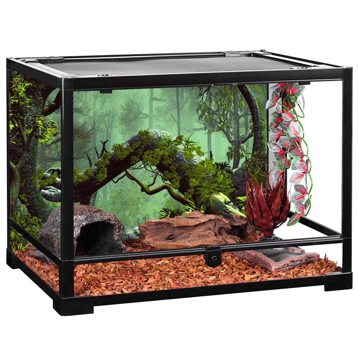 MIRRORANG 180x61cm Tropisch Bos Terrarium Achtergrond Stroom Groene Enorme Boom Reptielen Habitat Achtergrond Mistig Regenwoud Aquarium Achtergrond Vinyl