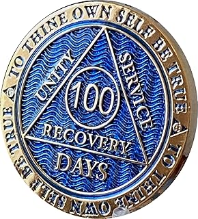 100 Days AA Medallion Reflex Dusty Blue Gold Plated 100 Day Chip