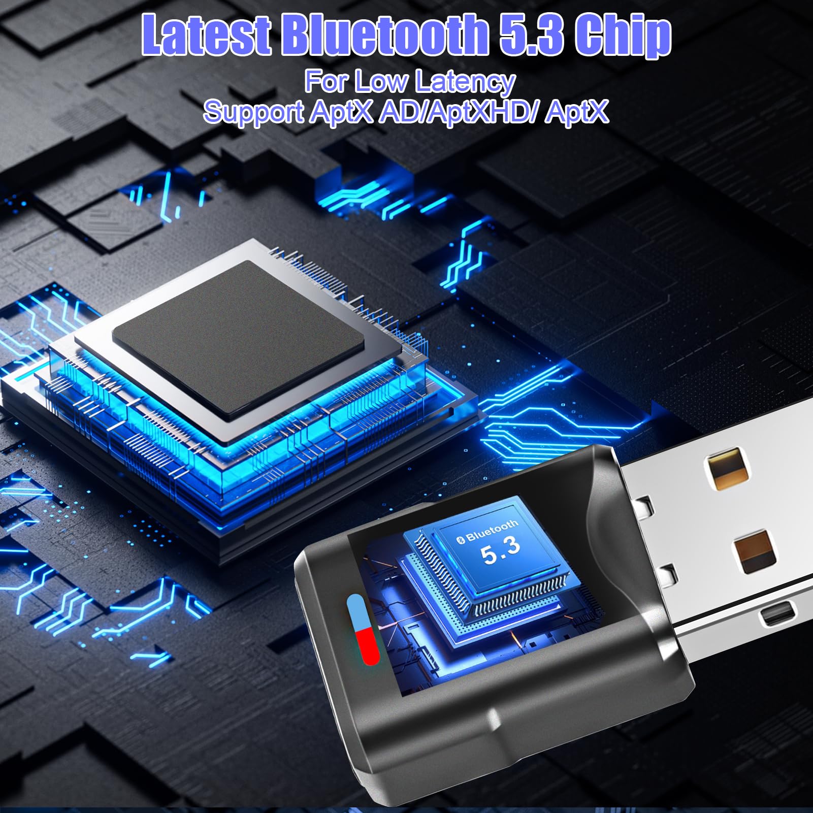 Bluetooth 5.3 Adaptador para PC, Dongle USB para Windows 11/10/8/7, Transmisor Nano Plug & Play Receptor, Compatible con PS5/PS4/Switch, Adaptador de Audio USB de Baja Latencia con aptX