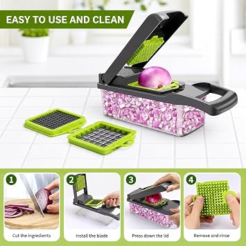 13 Parça Sebze Doğrayıcı, Ultra Keskin Paslanmaz Çelik Bıçaklar, Geniş Hazneli, Salata Yapıcı, Düz, Küp Spiral Çoklu Şekillerde Kesme, Ev Mutfak Restoran İş Yeri İçin Kullanıma Uygun Sebze Kesici