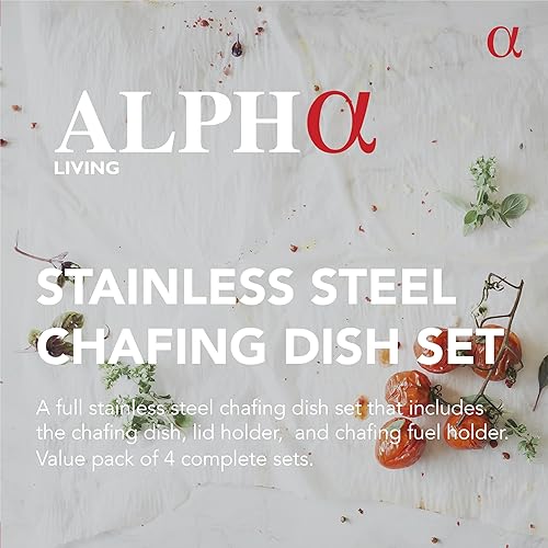 Miniatura 2 de Alpha Living Juego de 4 platos de bufé de roce  Juego completo de bufé de acero inoxidable con tapas de vidrio, soporte de combustible para