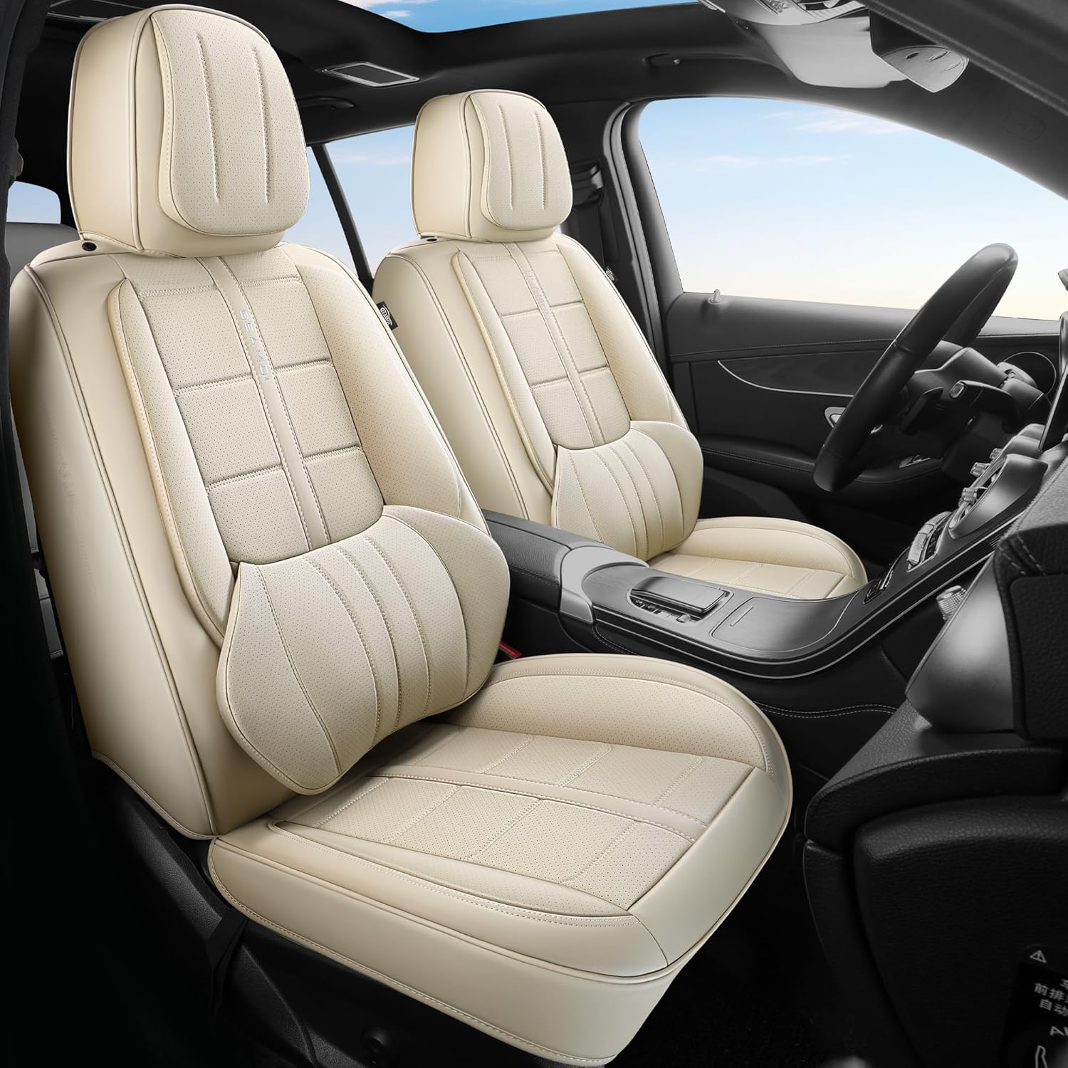 Universal Leather Car Seat Covers, Full Set Seat Covers for Cars Trucks SUV Pick-up, Black Waterproof Automotive Seat Covers Protectors Include Front and Rear (Black)