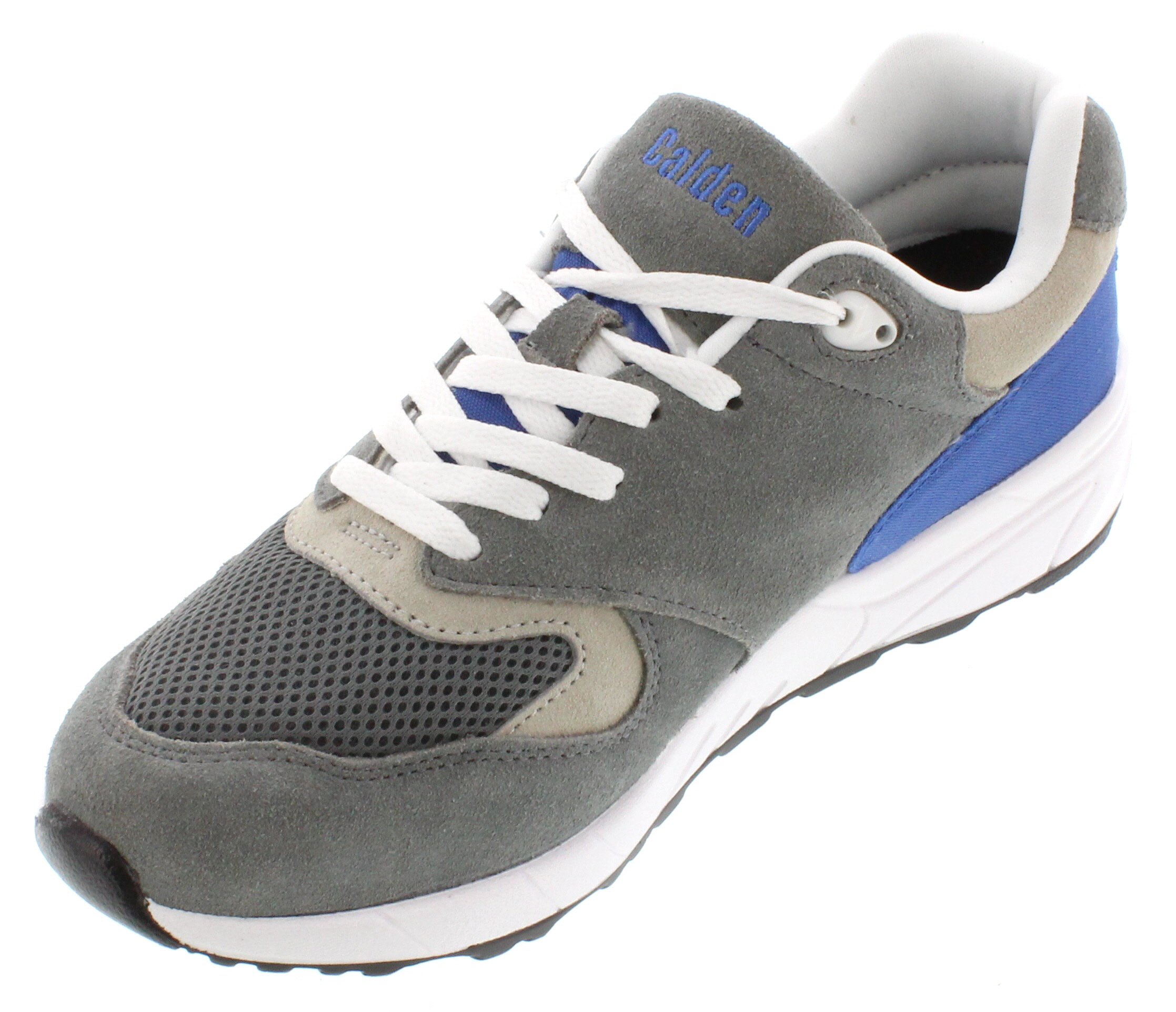 Calden Men's Invisible Height Increasing Elevator Shoes - Grey/Blue/Beige Suede Leather/Mesh Lace-up Lightweight Trainer Sneakers - 2.4 Inches Taller - FD018