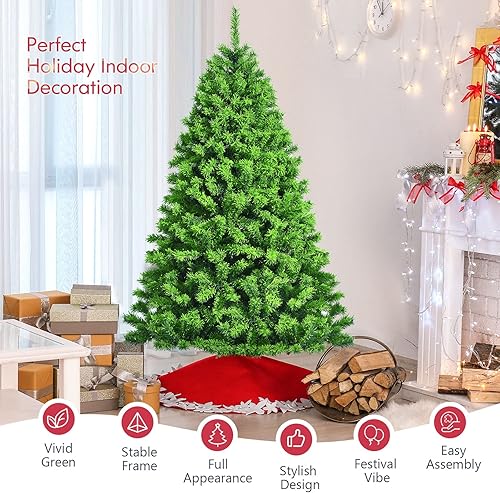 Miniatura 8 de COSTWAY Árbol de Navidad artificial con bisagras flocadas verdes de 6.5 pies con soporte de metal