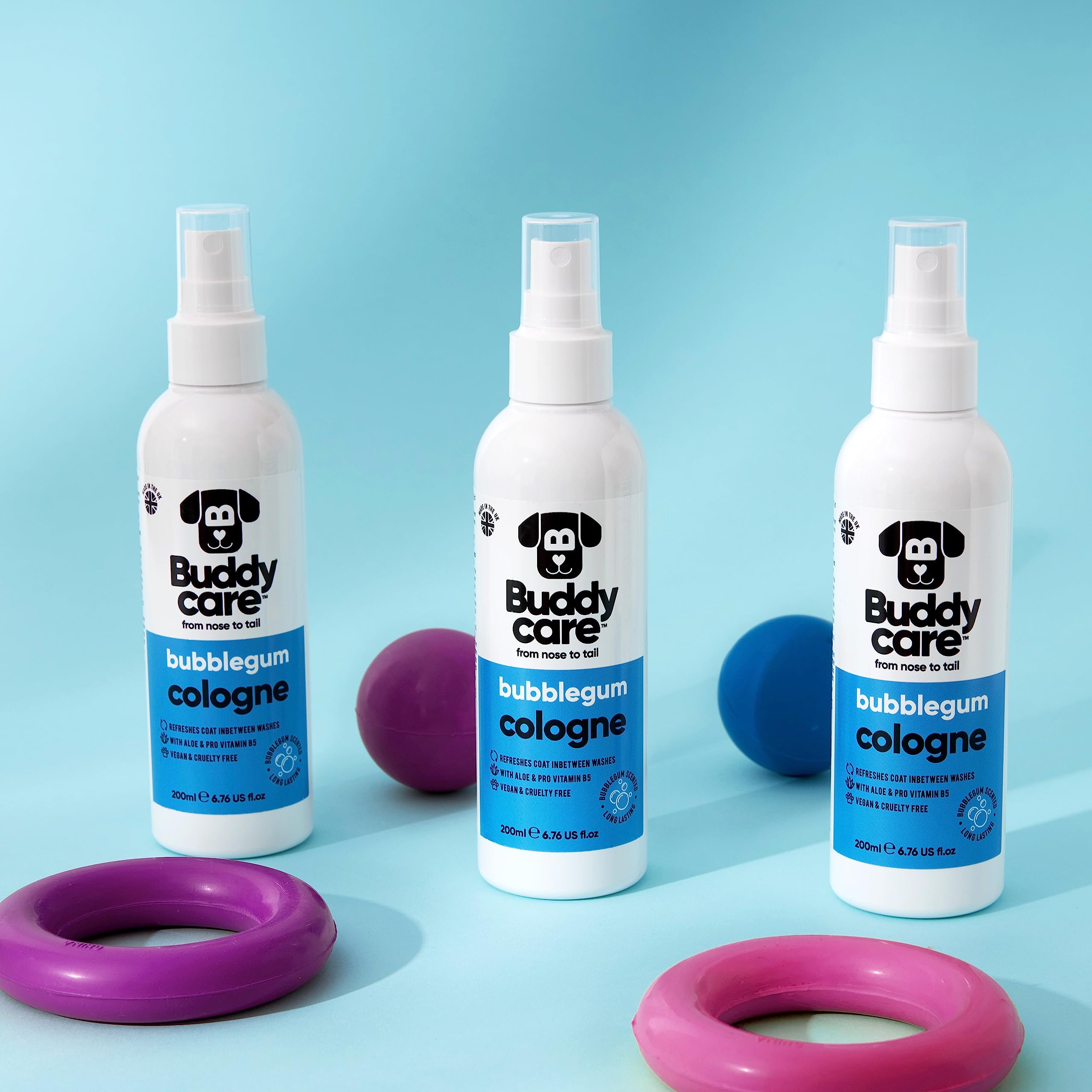 Buddycare Dog Coloński – guma bąbelkowa – słodko i fantazyjnie pachnąca kolońska – odświeża między myciami psa (200 ml, 1 sztuka)