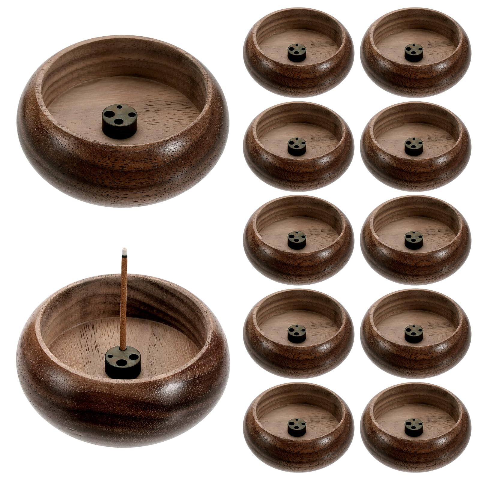 12 Porta Incenso per Bastone Porta Incenso Rotondo in Legno di Noce Bruciatore di Incenso con Ciotola Recuperatore di Ceneri per la Decorazione Interna Meditazione Yoga e Spa. Marrone cocco